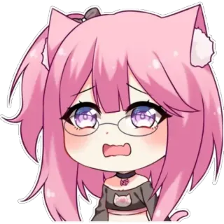 🐱 Anime, Katmeisje, Chibi, Schattig, Roze haar whatsapp sticker