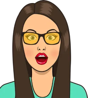 😲 dessin animé, femme, lunettes, choquée, surprise, portrait telegram sticker