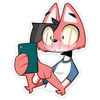 😳 Desenho animado, Animal, Raposa, Selfie, Smartphone, Rosa, Fofo telegram sticker