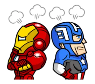 😤 Iron Man and Captain America Marvel, super-héros, Iron Man, Captain America, en colère, dessin animé, BD whatsapp sticker