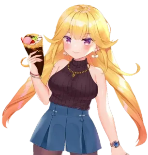 💞 Anime, Mädchen, blonde Haare, lila Augen, Crêpe, Rock, Casual telegram sticker