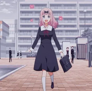 🌟 Chika Fujiwara Kaguya-sama: Love Is War Anime, Schooluniform, Roze haar, Schattig, Meisje, Manga, Blij telegram sticker
