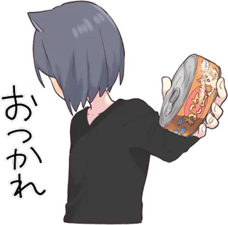 👍 おつかれ anime, cat ears, can, drink telegram sticker