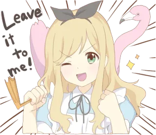 😉 Leave it to me! Anime, Desenho animado, Garota, Flamingo, Fofo, Piscadela telegram sticker
