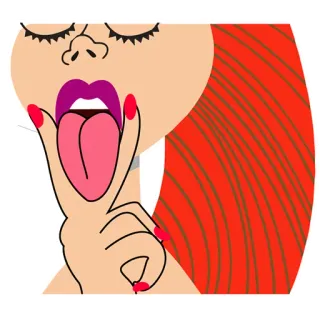 ❤ lingua, donna, cartone animato, leccare, capelli rossi, gesto, bocca telegram sticker