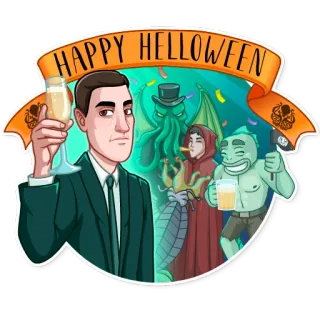 🎉 HAPPY HELLOWEEN 할로윈, 축하, 크툴루, 괴물, 파티, 만화 telegram sticker