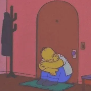 💎 Homer Simpson The Simpsons Homer Simpson, triste, depresso, cartone animato, seduto, porta, aspettando telegram sticker