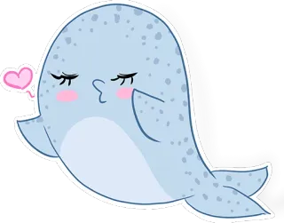 😘 Cá voi, Hoạt hình, Dễ thương, Động vật, Sinh vật biển, Hôn, Trái tim telegram sticker