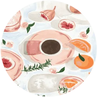 🌸 кофе, завтрак, фрукты, стол, еда, напиток, искусство, иллюстрация telegram sticker