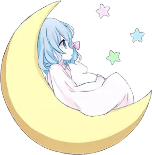 😴 Anime Mädchen, Mond, Sterne, süß, Cartoon whatsapp sticker