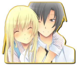 ❤ anime, casal, amor, abraço, romance, desenho animado telegram sticker