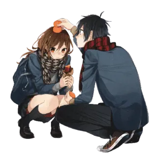 ❤️ anime, casal, cachecol, laranjas, romance telegram sticker