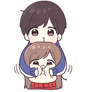 💙 cartoon, couple, chibi, cute, hug whatsapp sticker