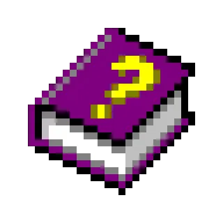 💾 książka, znak zapytania, fioletowy, żółty, pixel art telegram sticker