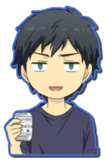 😐 Anime, Bevanda, Maschio, Casual, Chibi, Personaggio, Cartone animato telegram sticker