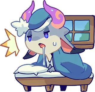 🤤 sleepy, cartoon, goat, exhausted, bed telegram sticker