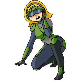 👂 cartoon, woman, blonde, armor, helmet, visor, futuristic telegram sticker
