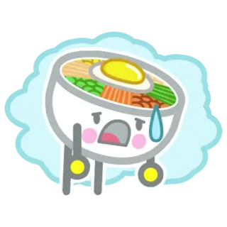 😢 makanan, kawaii, lucu, mangkuk, cemas, kartun, stiker whatsapp sticker