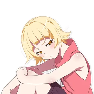 😏 anime, girl, blonde hair, character, sad, upset, teen telegram sticker