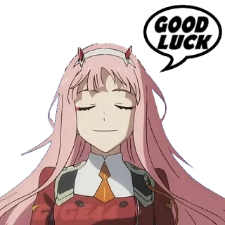 😇 Zero Two Darling in the Franxx GOOD LUCK Аниме, Удачи, Zero Two, Darling in the Franxx, Наклейка, Персонаж, Franxx telegram sticker