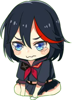 😖 Ryuko Matoi Kill la Kill Anime, Chibi, Dziewczyna, Płacz, Smutny telegram sticker