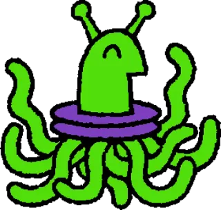 👽 Alieno, Polpo, Spazio, Cartone animato, Verde, Viola, Carino telegram sticker