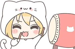 🥁 Animé, Dessin animé, Mignon, Kawaii, Chat, Batterie, Musique, Joyeux telegram sticker