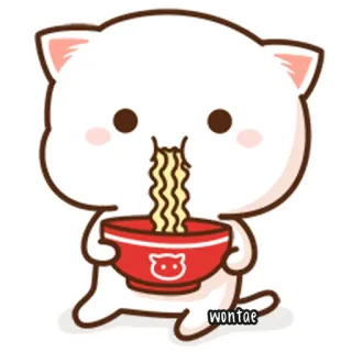 🍥 wontae Katze, essen, Ramen, Nudel, süß, kawaii, Chibi telegram sticker