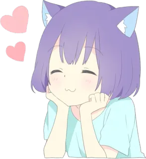 😙 Аниме, Девушка-кошка, Каваий, Милый, Сердечки, Мультфильм whatsapp sticker