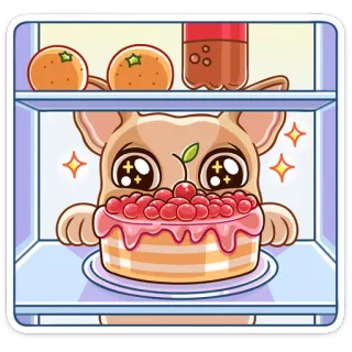 🍰 cachorro, bolo, geladeira, laranjas, comida, sobremesa, desenho animado telegram sticker