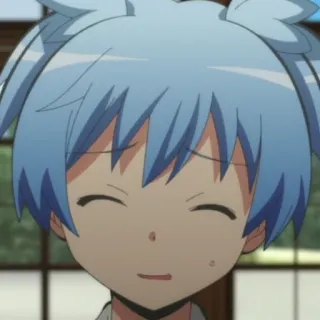 😊 Nagisa Shiota Assassination Classroom anime, cartoon, character, smile, blue hair telegram sticker