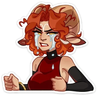 😭 การ์ตูน, ร้องไห้, เศร้า, เขา, ปีศาจ, แฟนตาซี telegram sticker