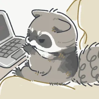 🤔 raccoon, laptop, cute, animal, cartoon telegram sticker