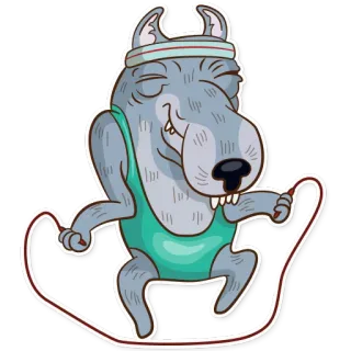 💪 lobo, pular corda, exercício, desenho animado, animal, fitness telegram sticker