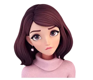 😑 mujer, morena, dibujo animado, retrato, suéter, expresión telegram sticker