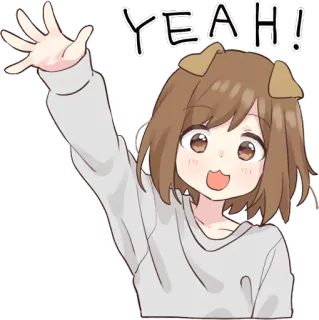 👋 YEAH! anime, chica, orejas de perro, linda, alegre, saludando telegram sticker