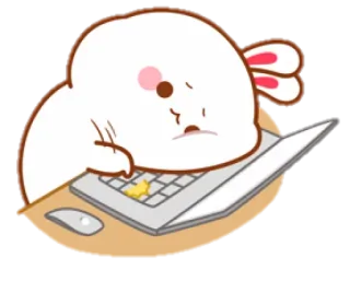 🐰 토끼, 노트북, 만화, 슬픈, 컴퓨터, 토끼 telegram sticker