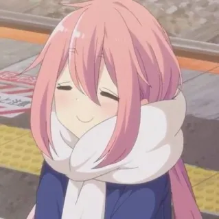 😊 Nadeshiko Kagamihara Yuru Camp Anime, Charakter, Süß, Schal, Lächeln, Pinke Haare telegram sticker