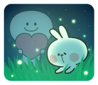😕 cartoon, cute, bunny, heart, grass, fireflies telegram sticker
