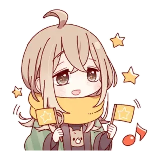 🥳 อนิเมะ, จิบิ, น่ารัก, คาวาอิ, ดาว, ธง, ตัวโน้ต telegram sticker