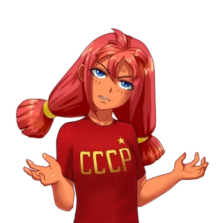 😠 CCCP chica anime, URSS, Unión Soviética, rojo, estrella telegram sticker