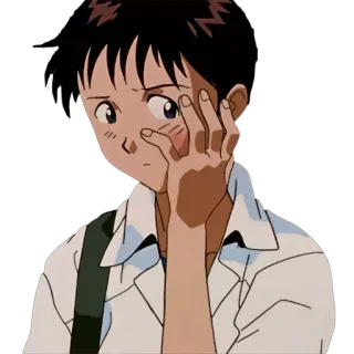 😖 Shinji Ikari Neon Genesis Evangelion animé, nerveux, adolescent, triste, Evangelion telegram sticker