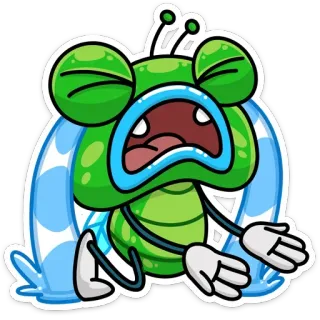 😭 kartun, menangis, sedih, hijau, serangga, alien, air mata, emosional whatsapp sticker