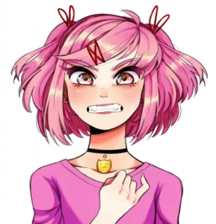 💕 Natsuki Doki Doki Literature Club! Anime, Manga, Natsuki, Doki Doki Literature Club, Zły, Słodki, Gra wideo telegram sticker