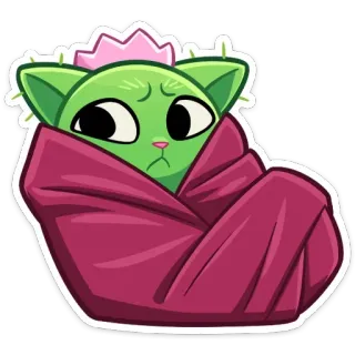 ☹️ chat, cactus, emballé, couverture, mignon, triste, autocollant telegram sticker