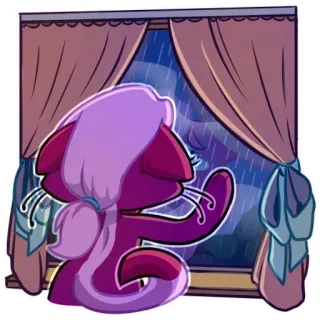 🌧 кот, окно, дождь, мультфильм, наклейка, одинокий, в помещении whatsapp sticker