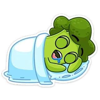 😴 brócolis, vegetal, dormindo, chorando, triste, desenho animado, adesivo, kawaii whatsapp sticker