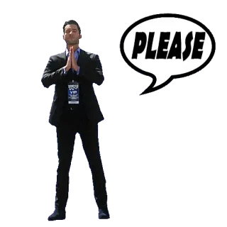 🙏 PLEASE Mann, Anzug, Bitte, Anfrage, Flehend, Sprechblase telegram sticker