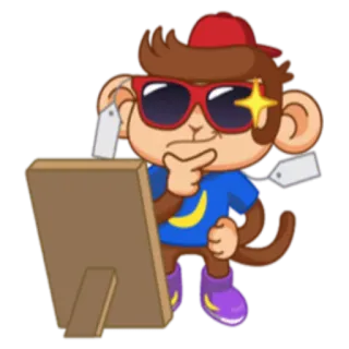🛍 macaco, desenho animado, óculos de sol, pensando, artista, curioso telegram sticker
