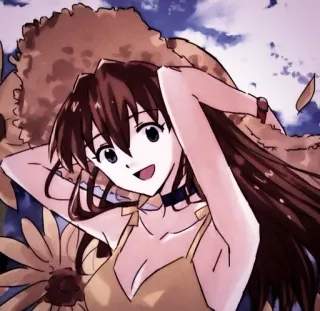 🎪 anime girl, smiling, straw hat, flowers, cartoon, portrait telegram sticker